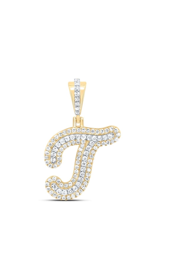 10K Yellow Gold Genuine Diamond Women's Cursive Font Initial T Pendant 1/3 CT