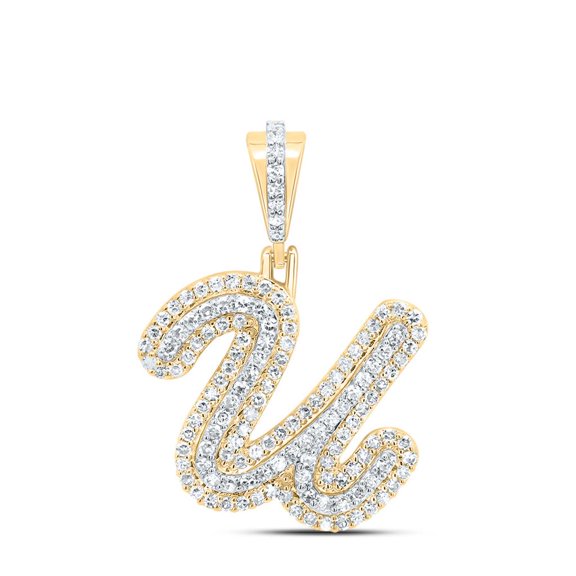 10K Yellow Gold Genuine Diamond Women's Cursive Font Initial U Pendant 1/2 CT
