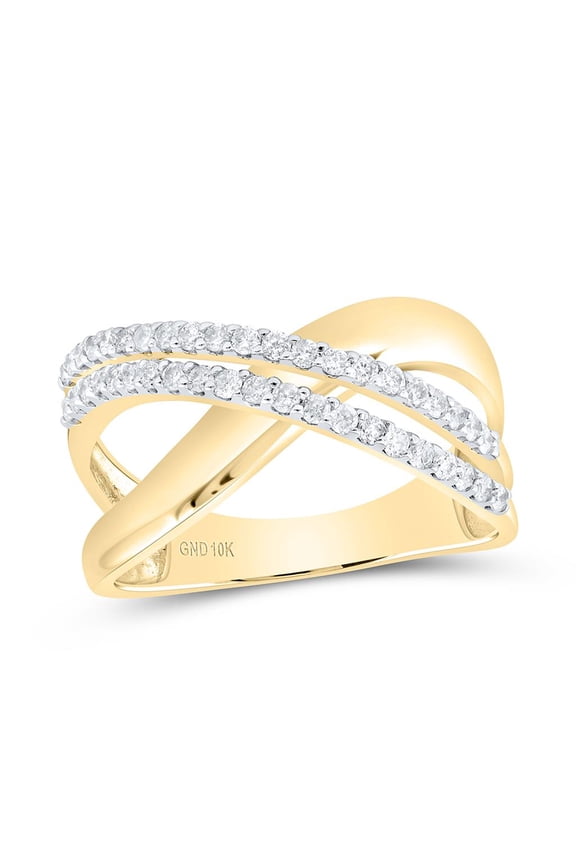 10K Yellow Gold Genuine Diamond Women's Double Row Crossover Band Ring 3/8 CT