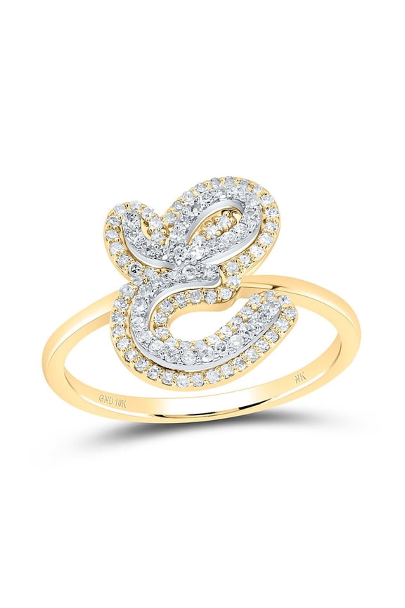 10K Yellow Gold Genuine Diamond Women's Script Letter E Initial Ring 1/3 CT