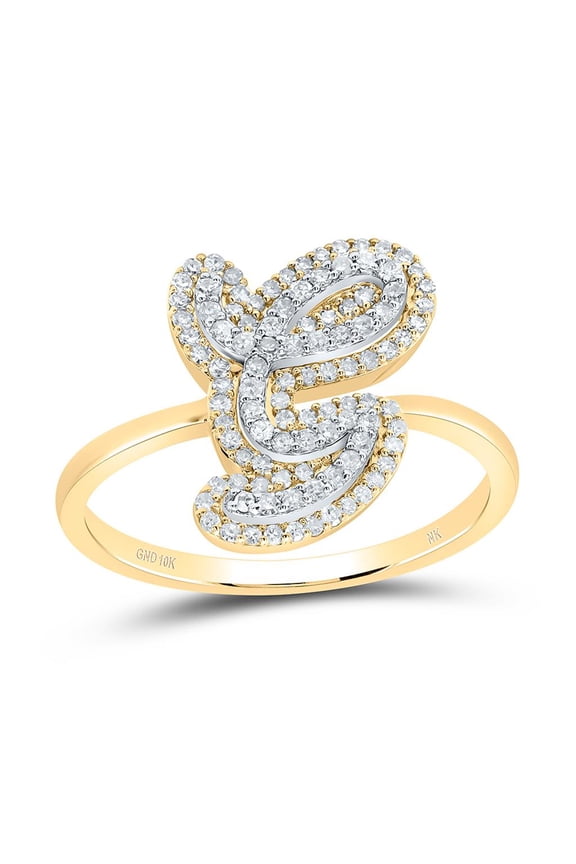 10K Yellow Gold Genuine Diamond Women's Script Letter G Initial Ring 1/3 CT