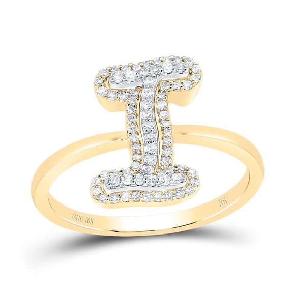 10K Yellow Gold Genuine Diamond Women's Script Letter I Initial Ring 1/4 CT