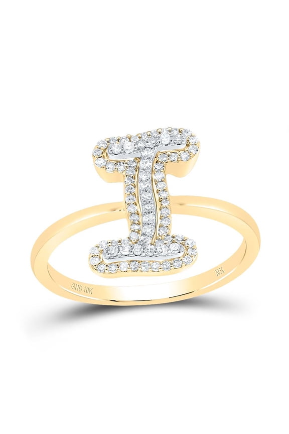 10K Yellow Gold Genuine Diamond Women's Script Letter I Initial Ring 1/4 CT