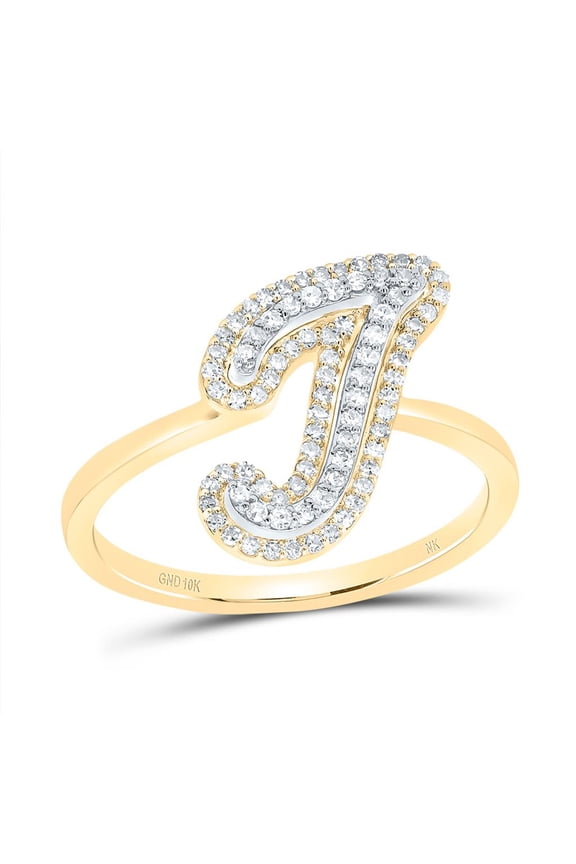 10K Yellow Gold Genuine Diamond Women's Script Letter J Initial Ring 1/4 CT