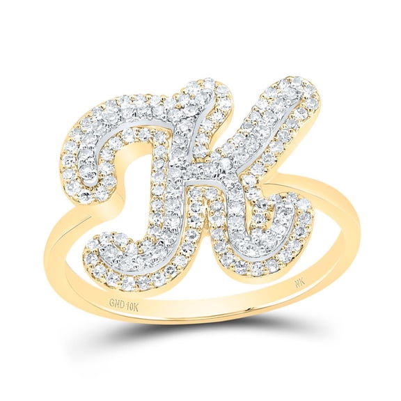 10K Yellow Gold Genuine Diamond Women's Script Letter K Initial Ring 3/8 CT
