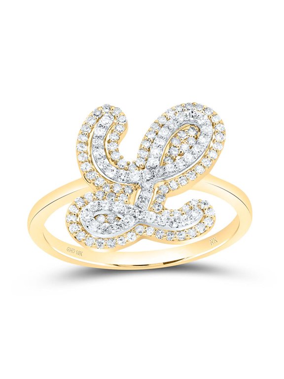 10K Yellow Gold Genuine Diamond Women's Script Letter L Initial Ring 3/8 CT