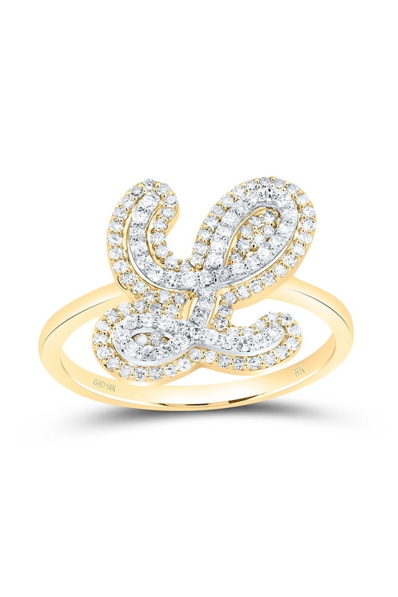 10K Yellow Gold Genuine Diamond Women's Script Letter L Initial Ring 3/8 CT