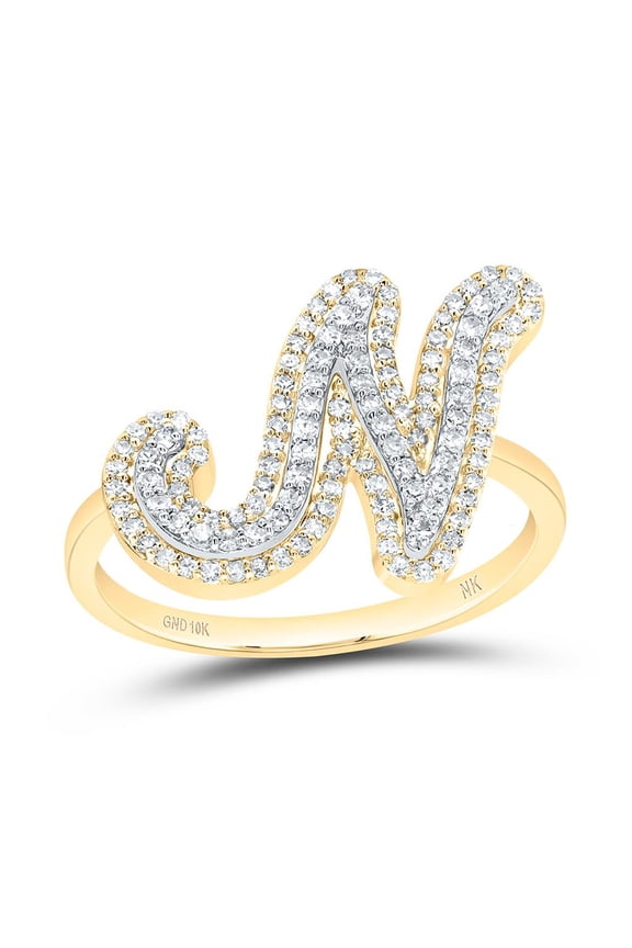 10K Yellow Gold Genuine Diamond Women's Script Letter N Initial Ring 3/8 CT
