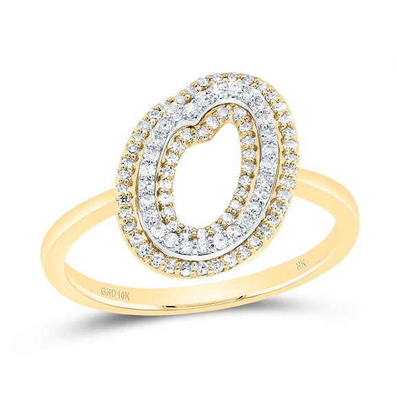 10K Yellow Gold Genuine Diamond Women's Script Letter O Initial Ring 1/3 CT