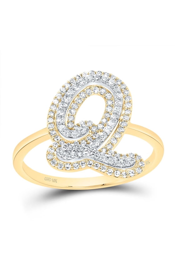 10K Yellow Gold Genuine Diamond Women's Script Letter Q Initial Ring 3/8 CT