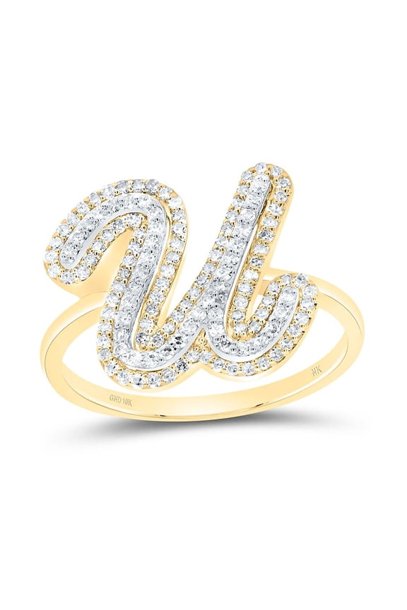 10K Yellow Gold Genuine Diamond Women's Script Letter U Initial Ring 3/8 CT