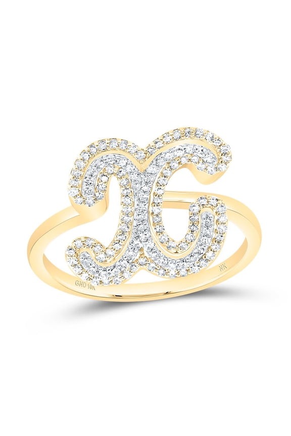 10K Yellow Gold Genuine Diamond Women's Script Letter X Initial Ring 1/3 CT