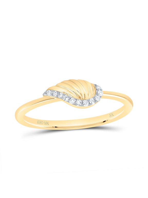 10K Yellow Gold Genuine Diamond Women's Textured Angel Wing Band Ring 1/20 CT