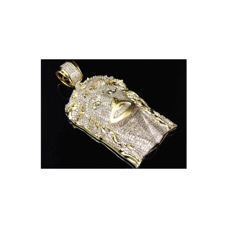 10K Yellow Gold Genuine Pave Diamond Jesus Piece Pendant (4.0ct) 2.5"