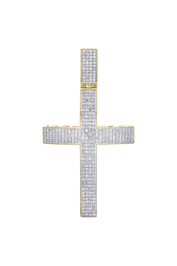 10K Yellow Gold Genuine Round Diamond Men's Domed Latin Cross Pendant 1.46 CT