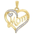 thumbnail image 1 of 10K Yellow Gold Genuine Round Diamond Mom Double Heart Pendant 1" Charm 1/8 CT., 1 of 5