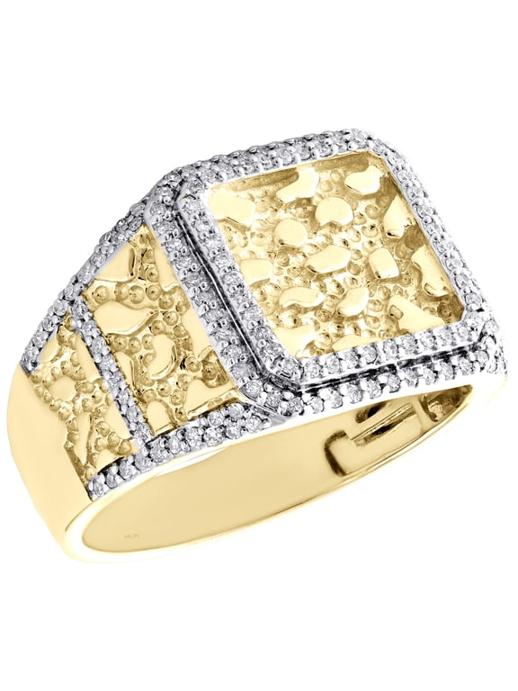 10K Yellow Gold Genuine Round Diamond Nugget Ore Pinky Ring Square Band 1/2 CT.