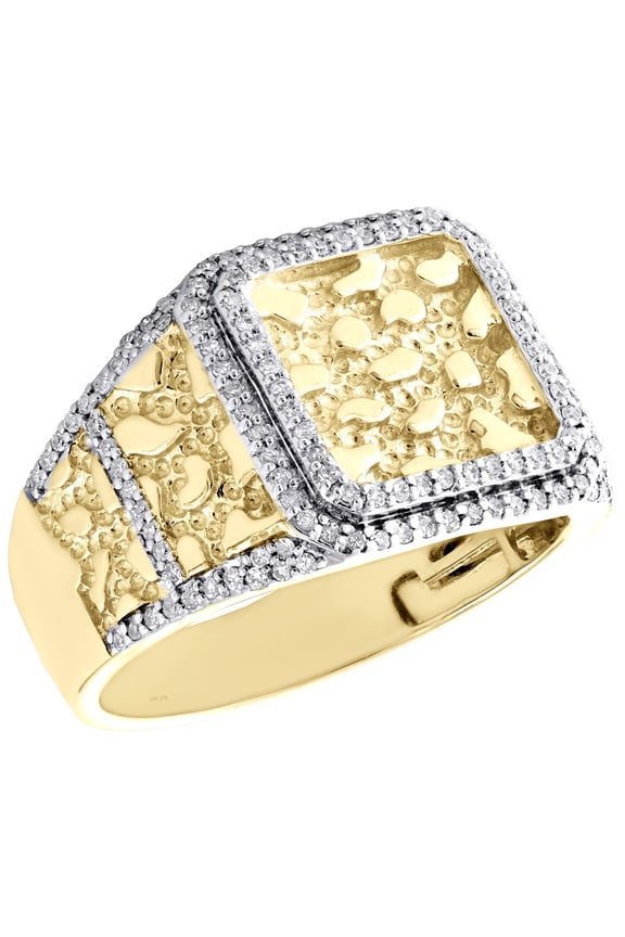 10K Yellow Gold Genuine Round Diamond Nugget Ore Pinky Ring Square Band 1/2 CT.