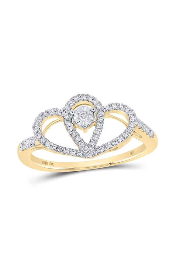 10K Yellow Gold Genuine Round Diamond Women's Open Heart Crown Band Ring 1/5 CT