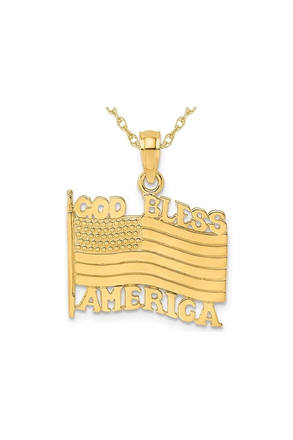 Gem & Harmony 10K Yellow Gold God Bless America Flag Pendant (NO CHAIN) for Women