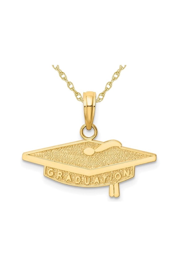 Gem & Harmony 10K Yellow Gold Graduation Hat Charm Pendant Necklace with Chain for Women