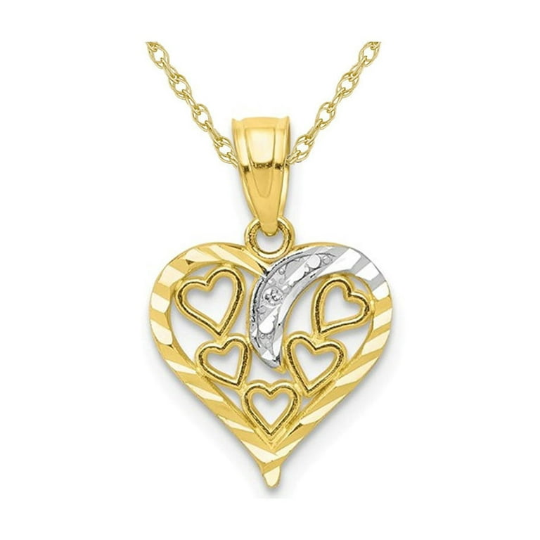 10K Yellow Gold 3Dハートチャーム ネックレス 10K Yellow Gold Diamond Heart Puff Pendant 0.37Ctw With