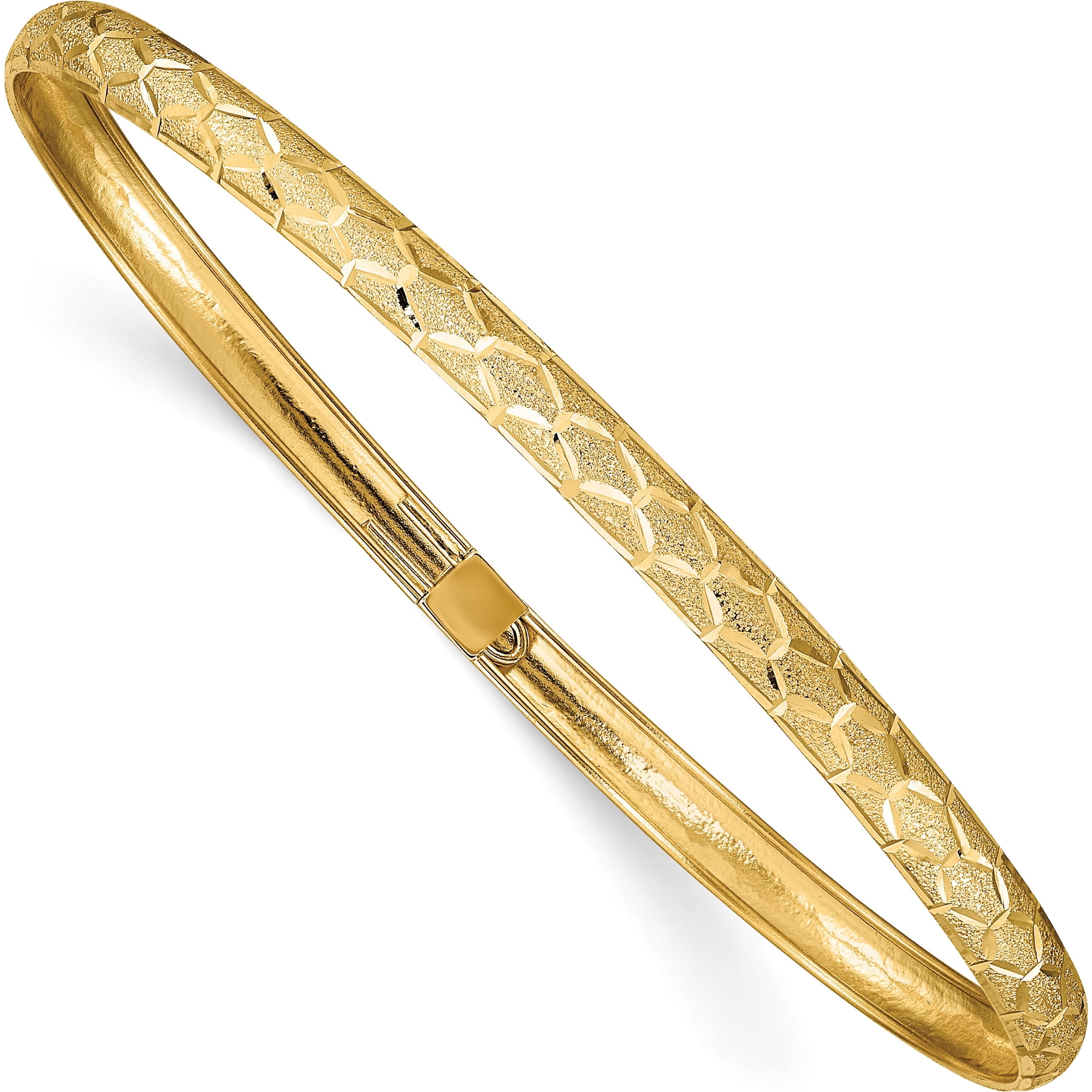 SWEET PEA JEWELLERY 10K Yellow Gold Hexagonal Design Diamond-Cut Flexible Bangle (Width 4.5) (Length 7.5) - Jbsp