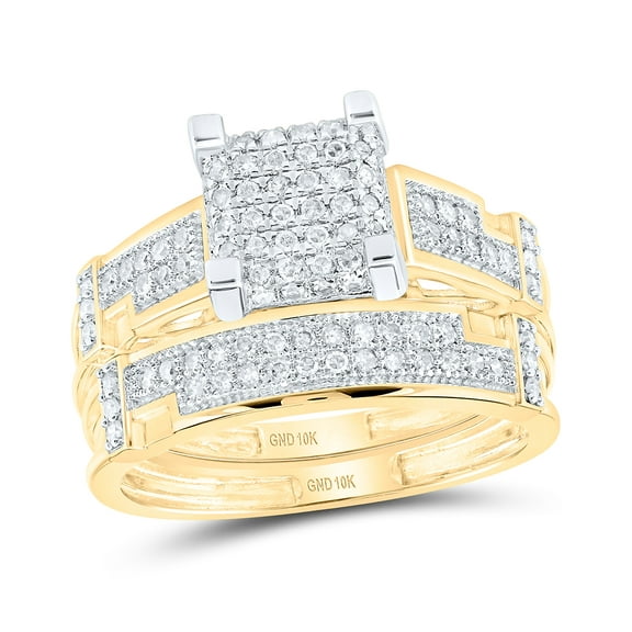 10K Yellow Gold His Hers Round Dia. Square Matching Wedding Set 1/2ctw, Women's Size: 5-10, Mens Size: 7-13
