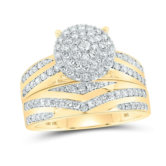 10K Yellow Gold His Hers Round Diamond Cluster Matching Wedding Set 1-1/5ctw, Womens Size: 5-10, Mens Size: 7-13