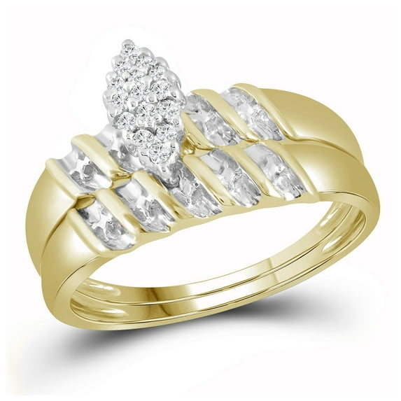 10K Yellow Gold His Hers Round Diamond Cluster Matching Wedding Set 1/10ctw, Womens Size: 5-10, Mens Size: 7-13