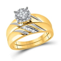 10K Yellow Gold His Hers Round Diamond Cluster Matching Wedding Set 1/5ctw, Womens Size: 5-10, Mens Size: 7-13
