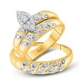 thumbnail image 1 of 10K Yellow Gold His Hers Round Diamond Cluster Matching Wedding Set 1/8 Cttw, Womens Size: 5-10, Mens Size: 7-13, 1 of 1