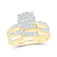 thumbnail image 1 of 10K Yellow Gold His Hers Round Diamond Cluster Matching Wedding Set 1ctw, Womens Size: 5-10, Mens Size: 7-13, 1 of 1