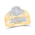 thumbnail image 1 of 10K Yellow Gold His Hers Round Diamond Cluster Matching Wedding Set 3/4ctw, Women's Size: 5-10, Mens Size: 7-13, 1 of 3