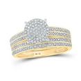 thumbnail image 1 of 10K Yellow Gold His Hers Round Diamond Cluster Matching Wedding Set 3/8ctw, Womens Size: 5-10, Mens Size: 7-13, 1 of 3
