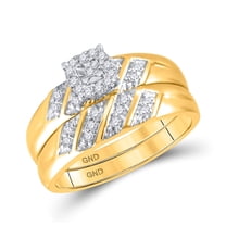 10K Yellow Gold His Hers Round Diamond Solitaire Matching Wedding Set 1/4 Cttw, Womens Size: 5-10, Mens Size: 7-13