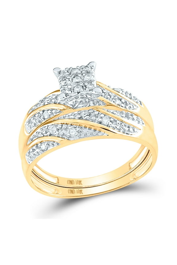 10K Yellow Gold His Hers Round Diamond Square Matching Wedding Set 1/3ctw, Women's Size: 5-10, Mens Size: 7-13