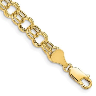 10K Yellow Gold Hollow Double Link Charm 7 in. Bracelet
