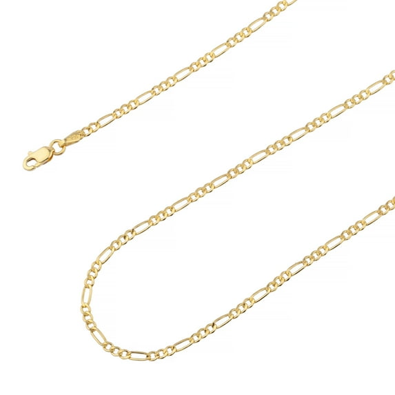 10K Yellow Gold, Hollow Figaro Chain 2mm Necklace - Hypoallergenic and Tarnish Resistant - By Oliver & Navy