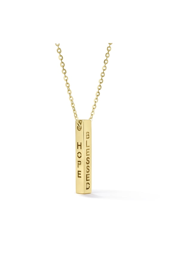 10K Yellow Gold Hope Believe Faith Blessed Rectangular Bar Pendant Necklace for Women, Adjustable 16–18 Inch Cable Chain with Lobster Clasp