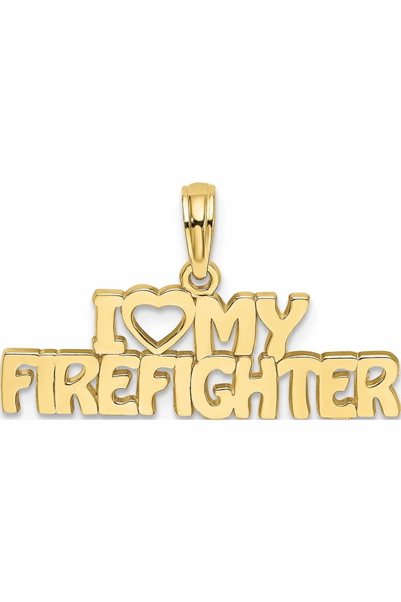 10K Yellow Gold I Love My Firefighter Charm (8.8 X 26.4) Made In United States -Jewelry By Sweet Pea