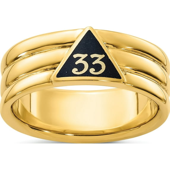 10K Yellow Gold Ibgoodman Men's Polished And Grooved With Black Enamel Active 33Rd Degree Masonic Ringsize 10 (Width 8.3) - Jbsp
