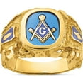 thumbnail image 1 of 10K Yellow Gold Ibgoodman Men's Polished And Nugget Textured With Blue Enamel Lab Created Sapphire Lodge Master Masonic Ringsize 10 - Jbsp, 1 of 5