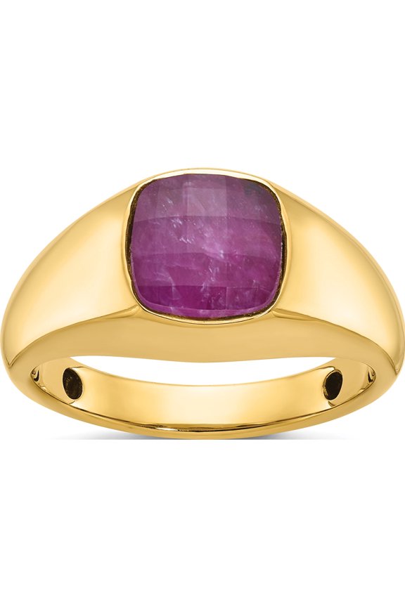 10K Yellow Gold IB Goodman 10K Mens 9mm Cushion Ruby Doublet Stone Complete Ring