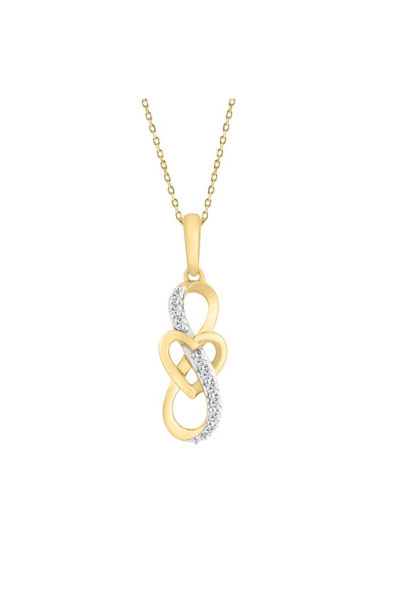 10K Yellow Gold Infinity Knot Pendant Necklace for Women, 0.10 CT Round Natural Diamond