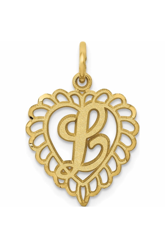 10K Yellow Gold Initial L Scalloped Heart Charm