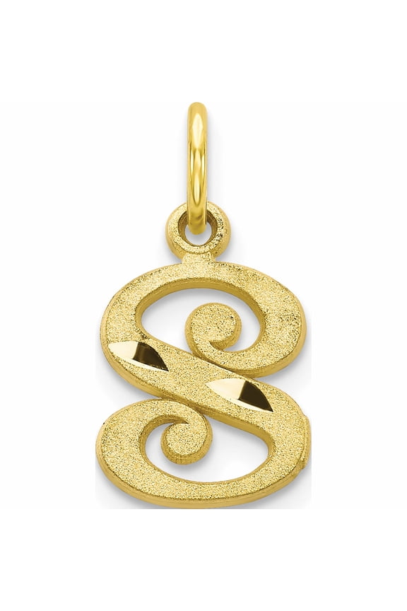 10K Yellow Gold Small Diamond-cut Initial S Charm