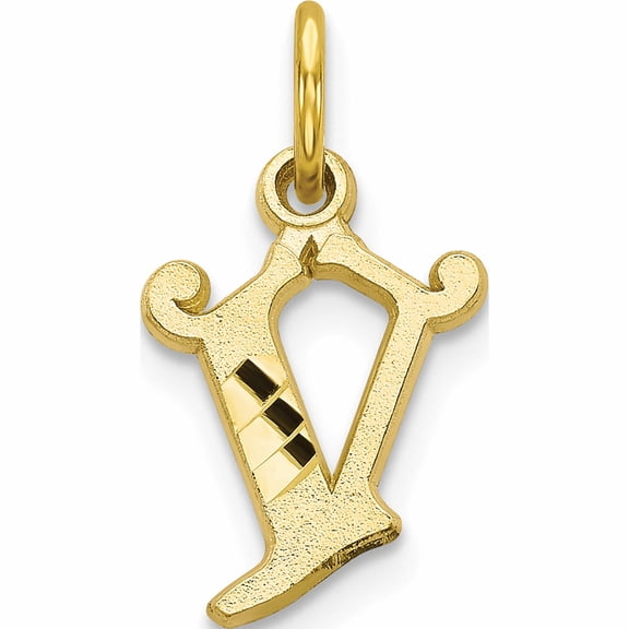 Jewelry by Sweet Pea 10K Yellow Gold Small Diamond-cut Initial V Charm