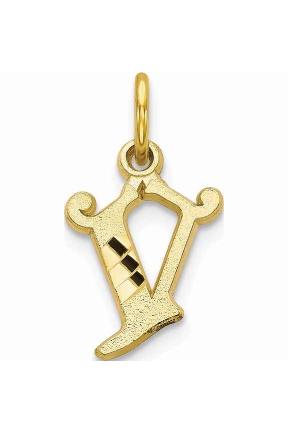 10K Yellow Gold Small Diamond-cut Initial V Charm