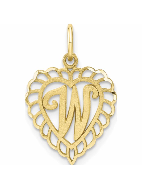 10K Yellow Gold Initial W Scalloped Heart Charm